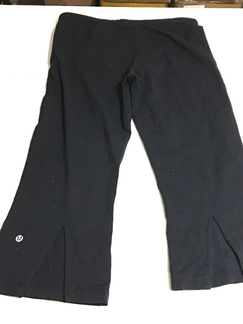 Lululemon Womens Black Cropped Leggings Wide Leg Size 10 Slit Hem Ankle